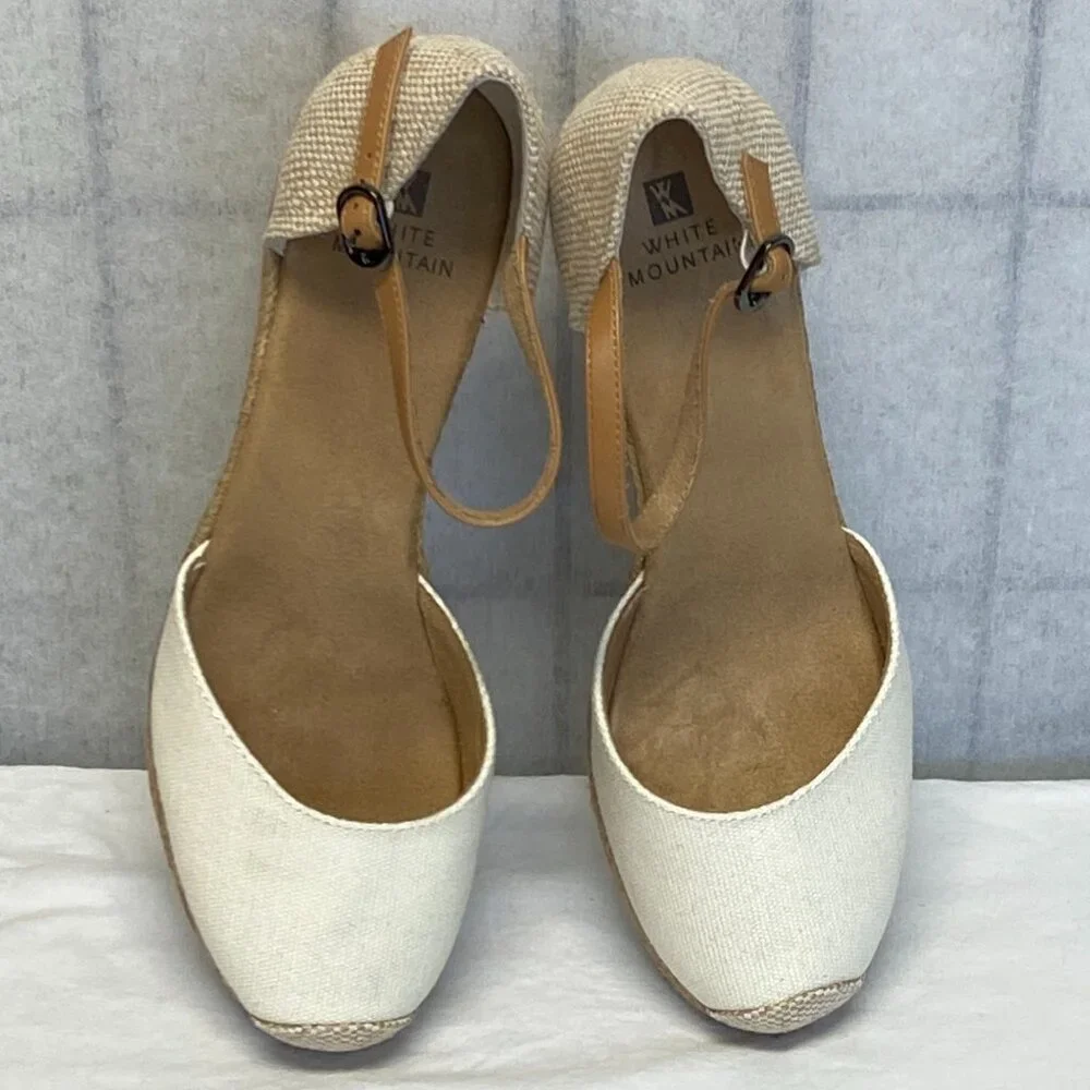 White Mountain Mamba Espadrilles Neutral Rope Wedge Heels Ankle Strap 9.5 NIB